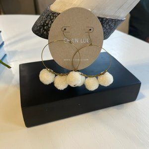 Chan Luu Hoop Earrings with Ivory Poofs